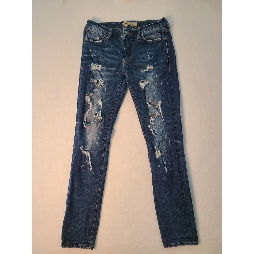 Rock Revival Remix Jeans Wm 29 Blue Destroyed Indigo Distressed Splatter Y2K